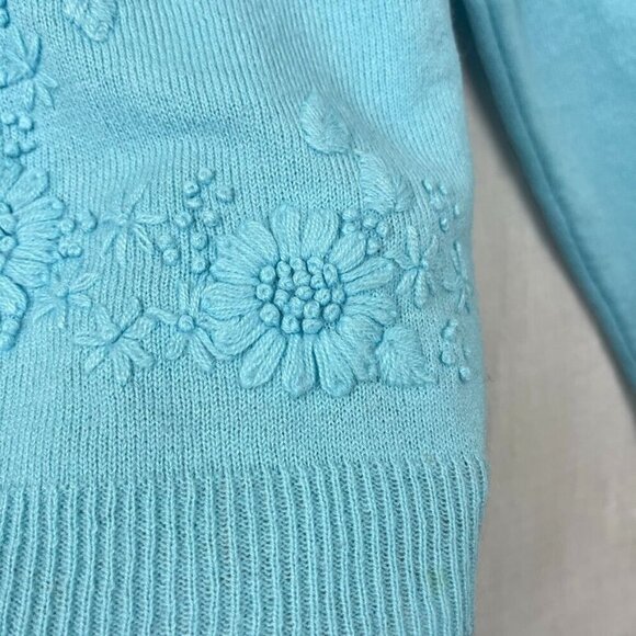 Vintage 60s Embroidered Button Up Cardigan Womens M Grandma Twee Academia Blue - Picture 2 of 7